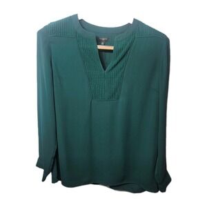 Talbots Top Womens Petite MP Green Textured Dot Neck Blouse Semi Sheer‎ Ladies